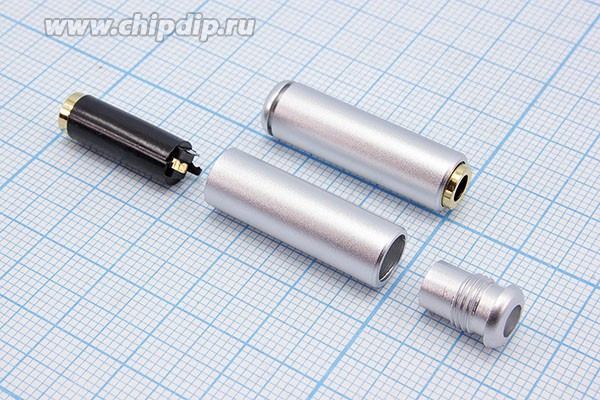 Гнездо Audio Jack стерео 3.5мм на кабель, металлический мини корпус; №15670 гн 3,5стерео\3C\каб\\металл [короткое]
