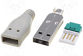 USBA-PLUG/IDC, Вилка; USB A; на провод; IDC; в корпусе