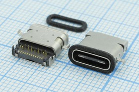 Гнездо USB 3.1, Тип C, 12 прямых и 12 угловых контактов; №14555 гн USB \C 3,1\24P2C\плат\ \\USB3,1TYPE-C 24PF-036