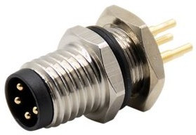 RND 205-01127, Circular Connector, M8, Plug, Straight, Poles - 4, Solder, Panel Mount