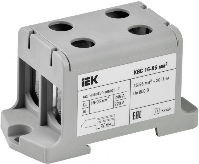YZN13-095-K03, Клемма вводная силовая КВС 16-95 кв.мм. 2-рядная серая IEK