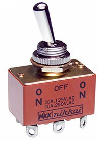 S7A, Toggle Switch, Panel Mount, On-Off-On, DPDT, Solder Terminal, 30 V dc, 250V ac