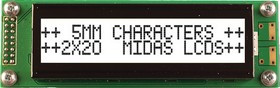 MC22005A6W-FPTLW3.3-V2, MC22005A6W-FPTLW3.3-V2 LCD LCD Display, 2 Rows by 20 Characters