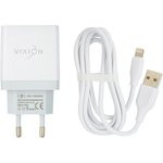 Блок питания (сетевой адаптер) VIXION L12i 2xUSB, 3.1A с кабелем Lightning (1м) с дисплеем (белый)