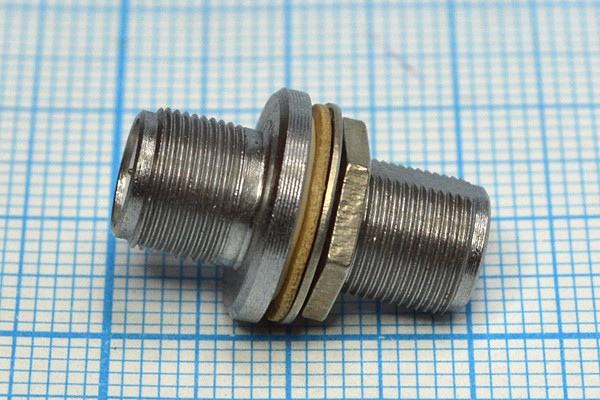 Разъем высокочастотный СРГ75-274ФВ переходник герметичный вилка-вилка, монтаж на блок, СРГ75-274ФВ