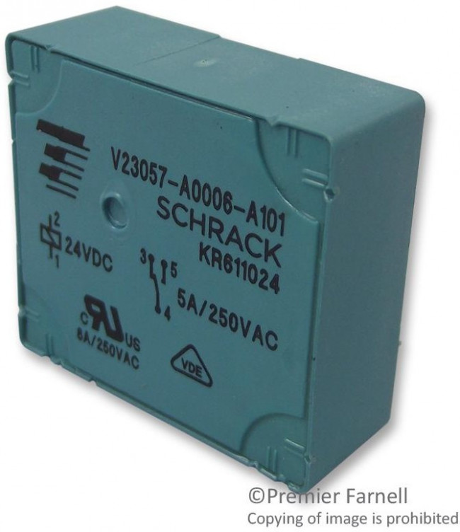 2-1393215-1, Универсальное реле, серия V23057, силовое, SPDT, 24В DC, 5А