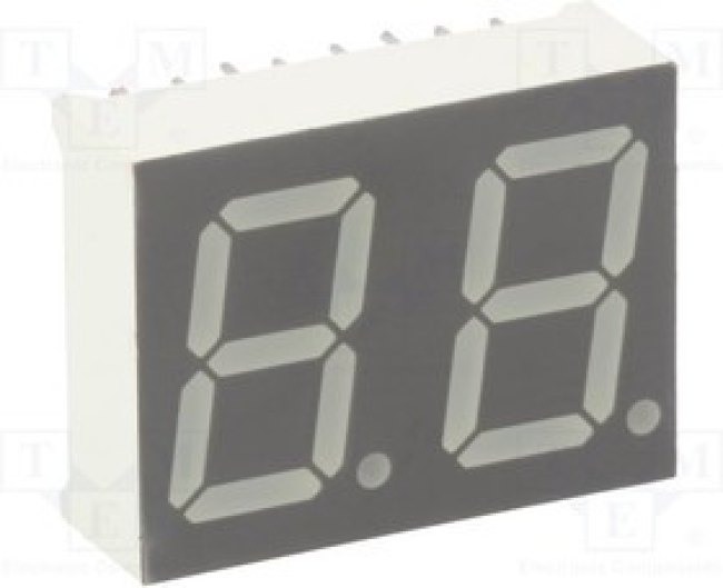 KW2-56GAGA, Дисплей: LED, 7-сегментный, 14,2мм, 0,56", II.зн: 2, желто-зеленый