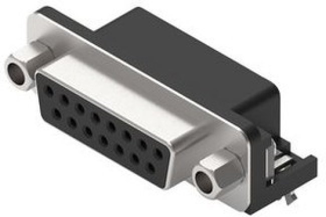 618015231121, D-Sub Connector with Hex Screw, 8mm, Angled, Socket, DA-15, PCB Pins, Black