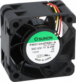 PMD1204PBB1AF, Вентилятор осевой, 12В DC, 40х40х24мм, подшипник качения, 0.78А, 9.4Вт, 14500об/мин,