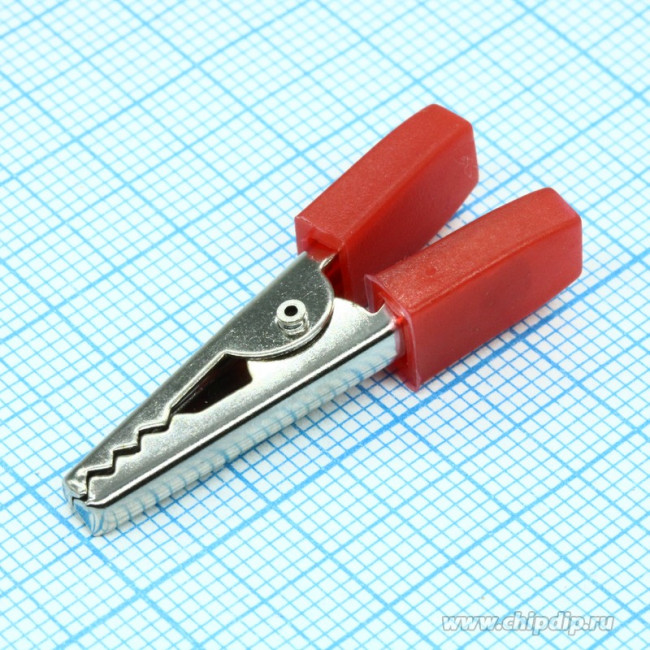 AG-026, Зажим "Крокодил" с изолятором красный, 5А