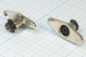 Разъем (miniDIN) K37135D [S-VHS] розетка, контакты 5HP, монтаж на блок, фланец 2отверстия,металл, K37135D [S-VHS]