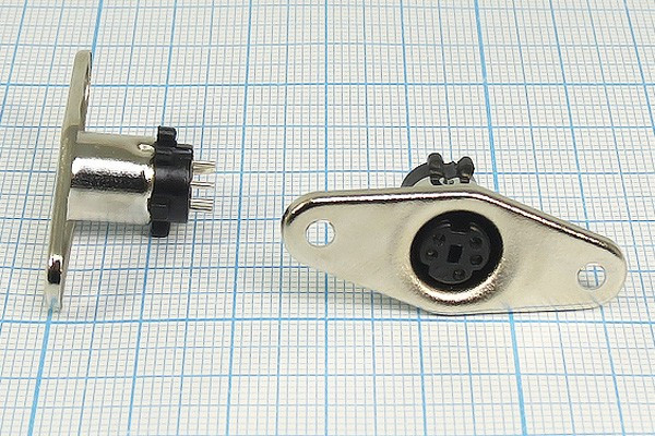 Разъем (miniDIN) K37135D [S-VHS] розетка, контакты 5HP, монтаж на блок, фланец 2отверстия,металл, K37135D [S-VHS]