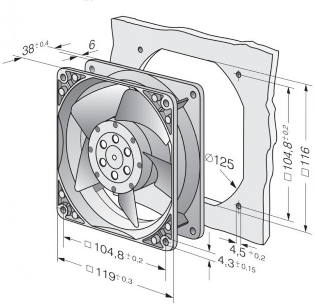 4650NR, 4000 N Series Axial Fan, 230 V ac, AC Operation, 160m³/h, 19W, 119 x 119 x 38mm