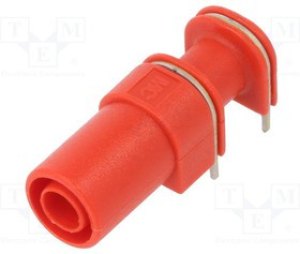 POM-73099-2, Гнездо, "банан" 4мм, 24А, красный, PCB, изолированный, угловой