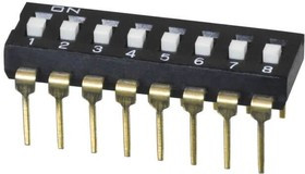 DS04-254-1L-08BK, DIP Switches / SIP Switches DIP Switch, SPST, 2.54 pitch, Raised actuator, long pin, 8 position, Black