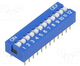 DS-12, Переключатель DIP-SWITCH, Кол-во секций 12, ON-OFF, 0,05A/12ВDC