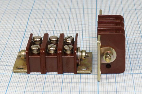 Клеммная плата 45x15x25, контакты 6C, монтаж винт, 2 отверстия, 3ПС19-6