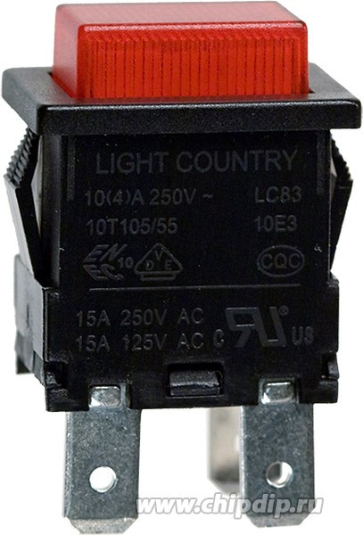 LC-8304BROT2-G, кнопка красная без фиксации с подсветкой 250В 10A (аналог EP-11)