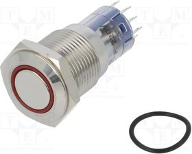 MP0045/1D2RD220S, Pushbutton Switches Vandal R LED 220VDC Monent Act Flat prof