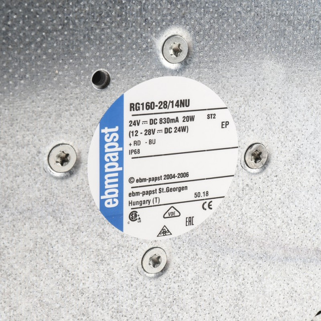 RG160-28/14NU, RG 160 N Series Centrifugal Fan, 24 V dc, 209m³/h, DC Operation, 220 x 220 x 56mm RG160-28/14NU, RG 160 N Series Centrifugal Fan, 24 V dc, 209m³/h, DC Operation, 220 x 220 x 56mm