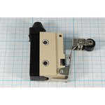 Микропереключатель, размер 54x21 x37, 10А, переключение ON-(ON), размер концевика L44 ролик/пружина,