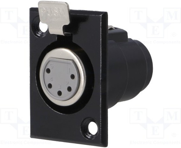 FC6171, Гнездо, XLR, "мама", PIN: 5, с кнопкой, на панель, винтами, пайка