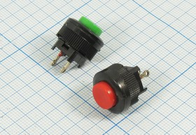 Включатель кнопочный без фиксации OFF-(ON) красного цвета, 220В/ 1А, d14мм; №10154R ПКн\250\ 1,0\(SPST)\d14\ чер\кр\\2C\PBS-2B\