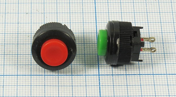 Включатель кнопочный без фиксации OFF-(ON) красного цвета, 220В/ 1А, d14мм; №10154R ПКн\250\ 1,0\(SPST)\d14\ чер\кр\\2C\PBS-2B\