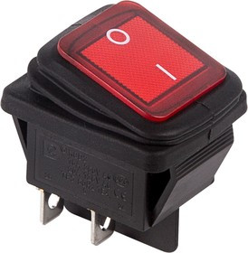 36-2360, Выключатель клавишный 250V 15А (4с) ON-OFF красный с подсветкой ВЛАГОЗАЩИТА (RWB-507)