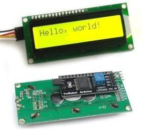 SPI/I2C 1602 LCD yellow, ЖКИ-дисплей 16 х 2 с последовательным интерфейсом для Arduino проектов (жел
