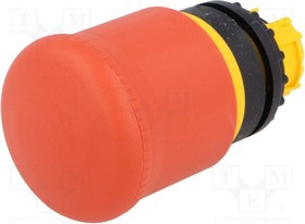 M22-PV/KC11/IY, Кнопка аварийной остановки защищенная, 1 замыкающий + 1 размыкающий контакты, цвет красный, цвет корпуса желтый