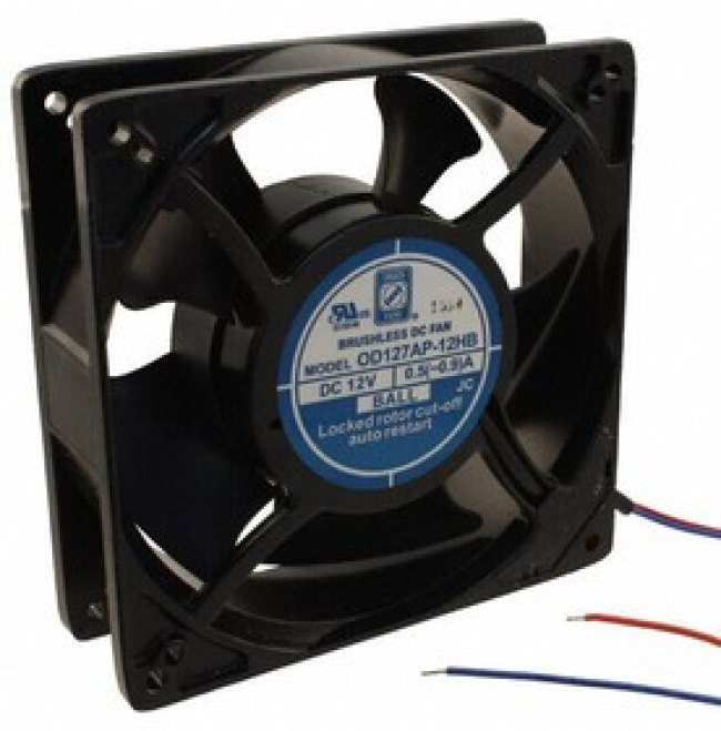 OD127AP-12HB, DC Fans DC Fan, 127x127x38.5mm, 12VDC, 140CFM, 0.88A, 46dBA, 3200RPM, Dual Ball, Leads