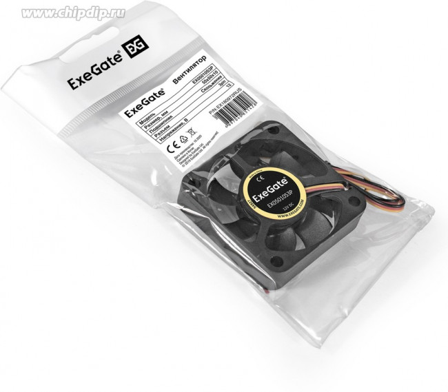 EX180972RUS, Вентилятор 12В DC ExeGate EX05010S3P (50x50x10 мм, Sleeve bearing (подшипник скольжения), 3pin, 5000RPM, 28dBA) EX180972RUS, Вентилятор 12В DC ExeGate EX05010S3P (50x50x10 мм, Sleeve bearing (подшипник скольжения), 3pin, 5000RPM, 28dBA)