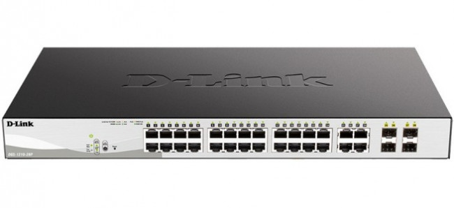 DGS-1210-28P/F5A Настраиваемый L2 коммутатор с 24 портами 10/100/1000Base-T и 4 комбо-портами 100/1000Base-T/SFP (24 порта PoE 802.3af/at, P