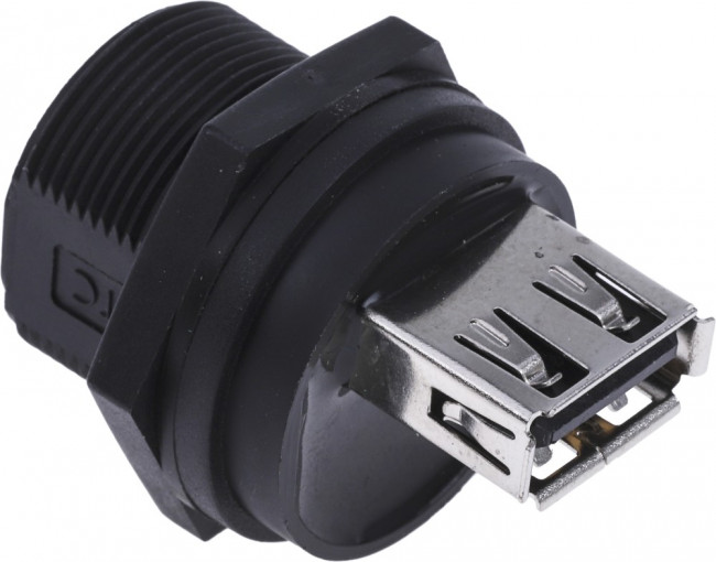 Straight, Panel Mount, Socket Type A 2.0 IP67 USB Connector Straight, Panel Mount, Socket Type A 2.0 IP67 USB Connector