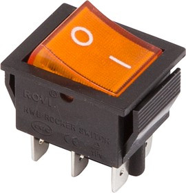 36-2353, Переключатель клавишный 250V 15А (6с) ON-ON желтый с подсветкой (RWB-506, SC-767)