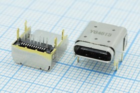 Гнездо USB 3.1, Тип C, 12 прямых и 12 угловых контактов; №14565 гн USB \C 3,1\24P4C\плат\ \\USB3,1TYPE-C 24PF-038