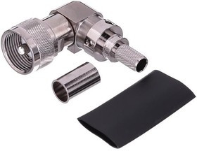 EZ-300-UM-RA-X, RF Connectors / Coaxial Connectors UHF-male (plug) right angle, crimp connector, non-solder pin, no braid trim EZ-300-UM-RA-X, RF Connectors / Coaxial Connectors UHF-male (plug) right angle, crimp connector, non-solder pin, no braid trim