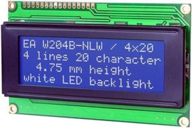 EAW204B-NLW, Дисплей: LCD, алфавитно-цифровой, STN Negative, 20x4, голубой