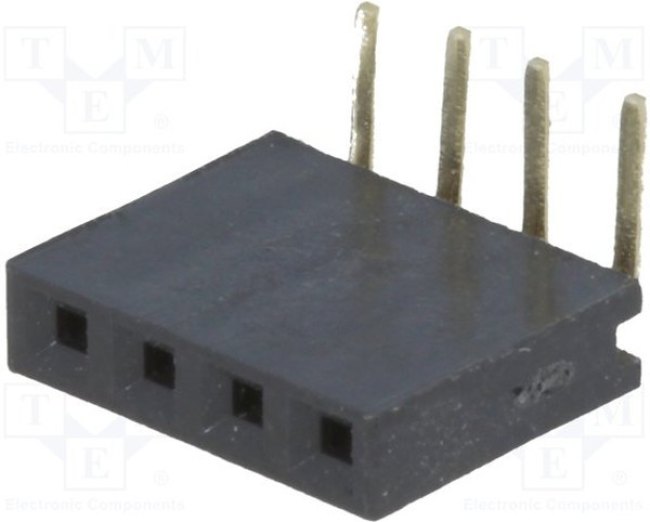 PBS-4R (DS1024-1x4R), Гнездо на плату 2.54мм 1х4pin угловое