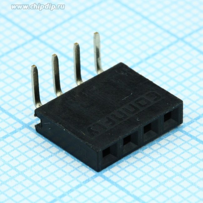 PBS-4R (DS1024-1x4R), Гнездо на плату 2.54мм 1х4pin угловое