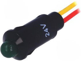 R9-73L-11-24-GREEN, Индикат.лампа: LED, выпуклый, 24ВDC, Отв: d8,2мм, IP40, полиамид