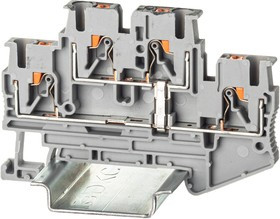 Клемма двухуровневая зажим push-in 4 точки подключения уровни соединены перемычкой 2.5кв.мм сер. DKC VPRTT-2.5-PV-GY