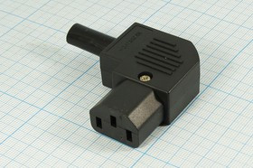 Разъем питания AC розетка С13,250 B, 10 A, на кабель, угловой горизонтальный,AC-102R2