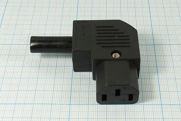 Разъем питания AC розетка С13,250 B, 10 A, на кабель, угловой горизонтальный,AC-102R2