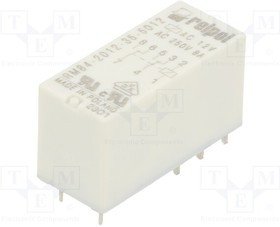 RM84-2012-35-5012, Реле миниатюрное, контакты DPDT (AgNi), катушка 12VAC, макс. ток 8A, шаг 5мм