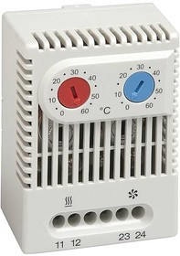 Термостат ZR 011 c биметалл. элементом, 67x50x46мм, от 0 до +60°C, 10А, сдвоенный (NC+NO), IP20