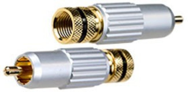 1-222G BLACK, штекер RCA металл цанга на кабель d до 9.0мм черный "позолоченный"