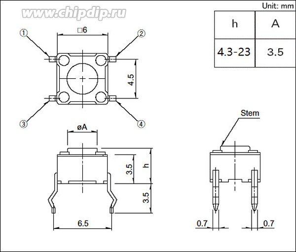 Переключатель тактовый 6,0x 6,0x22, высота над корпусом 18.4мм, NO, черный, 4PF; №117 X ПКнТакт 6,0x 6,0x22\h18,4\\NO\чер\4PF\
