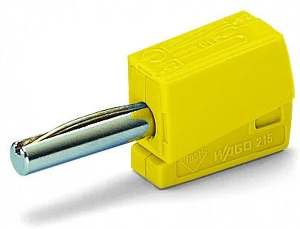215-511, Yellow Male Banana Plug, 4 mm Connector, Cage Clamp Termination, 20A, 42V, Nickel Plating